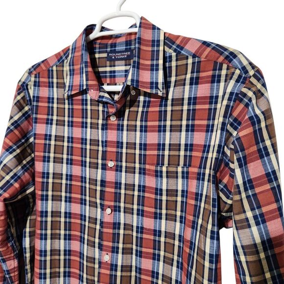 Roundtree and Yorke Men Shirt Size XL Button Down Plaid Longsleeve - Picture 1 of 9